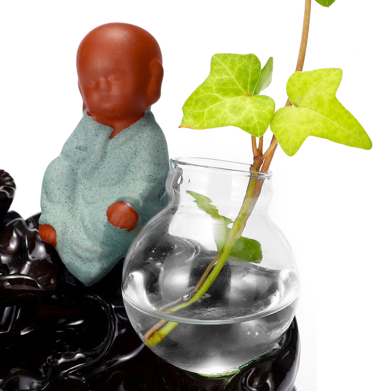 Ceramic Backflow Incense Burner With Glass Hydroponic Bottle Vase House Decorative Ornaments