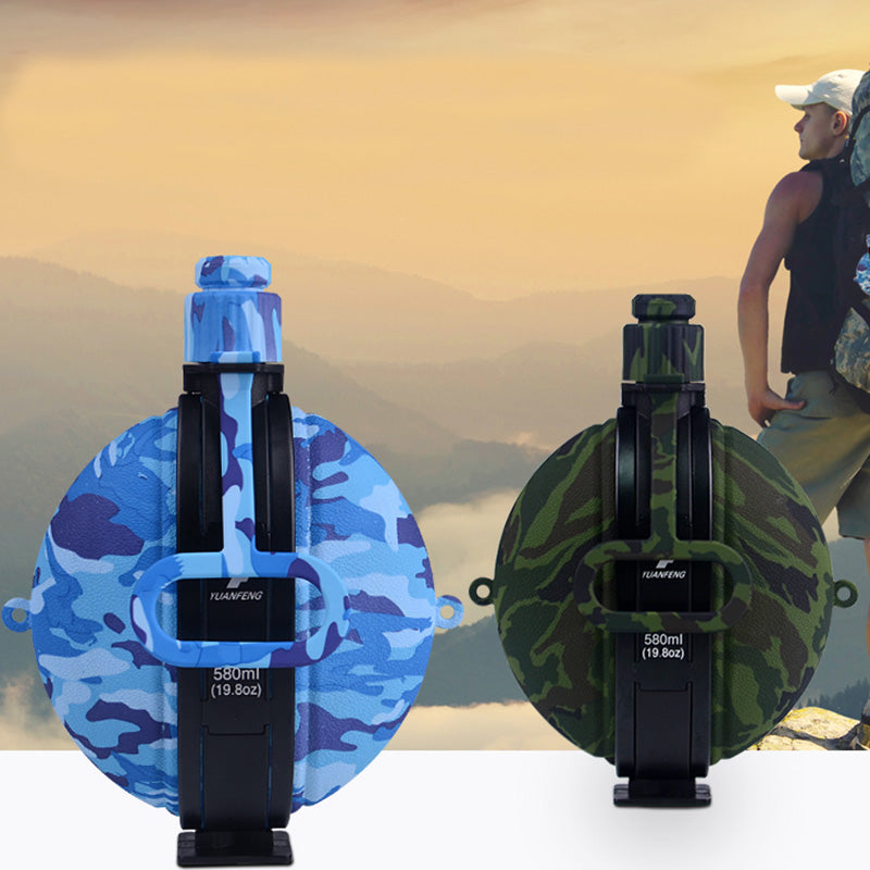 580ML Silicone Folding Sport Camouflage Water Bottle Outdoor Hiking Cycling Kettle With Compass