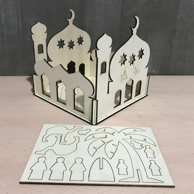 Self-Assembly Puzzle Wooden Model Building Kits Islamic House Stand Rack Ramadan Gifts Decorations
