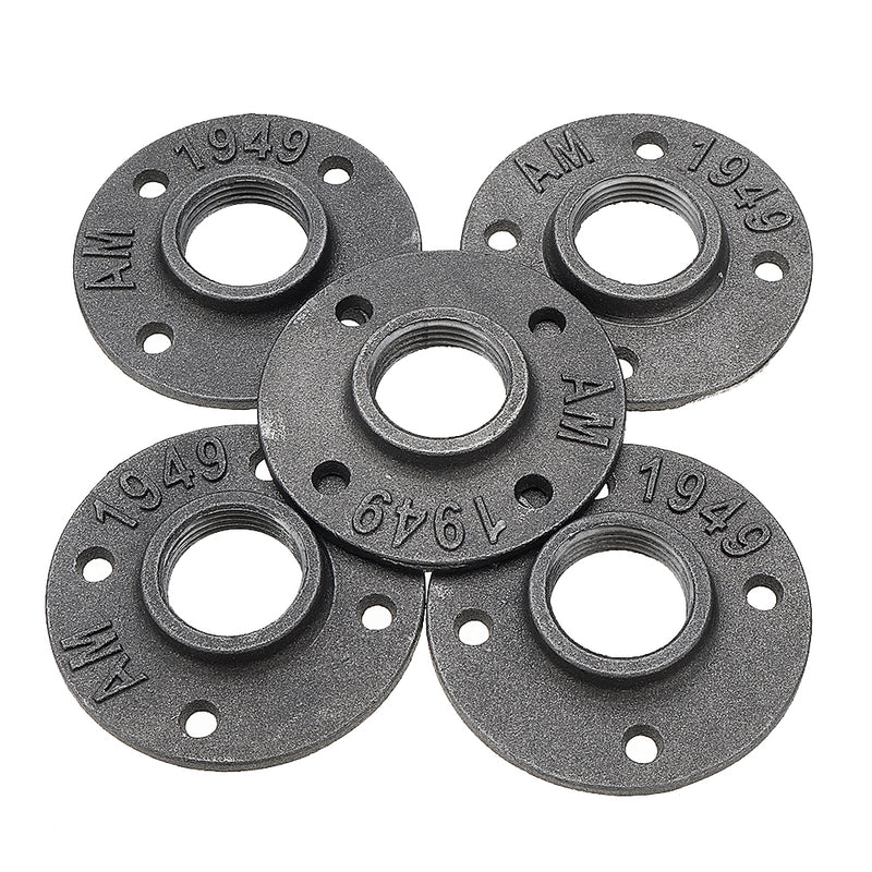10Pcs/Set 1/2" 3/4" 1" Malleable Cast Iron Floor Flange Plates 4 Holes Black Pipes Fittings Industrial Pipe Furniture Wall Mount DIY Decor
