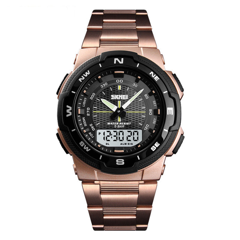 SKMEI 1370 Stainless Steel Waterproof Chrono Dual Digital Watch Business Style Men Wrist Watch