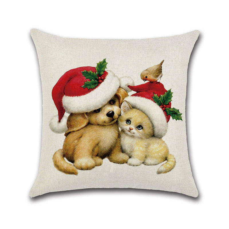 Merry Christmas Lovely Cats Dogs Cushion Covers Pillow Case Seat Sofa Pillow Cover