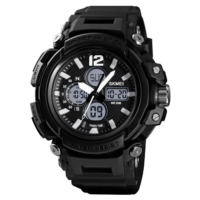 SKMEI 1498 Luminous 5ATM 3Time Multi-Function Outdoor Men Watch Dual Display Digital Watch