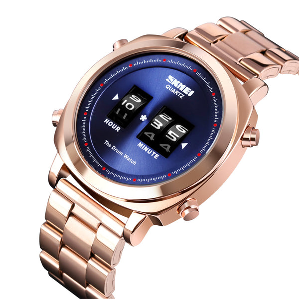 SKMEI 1531 Creative Drum Watch Stainless Steel Waterproof Business Men Watch Quartz Watch