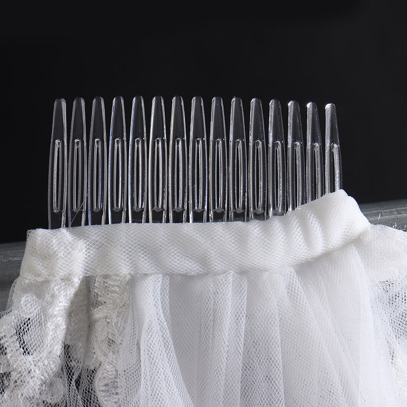 90-95cm Ivory White Lace Bridal Veil Wedding Veil with Comb Decor Supplies