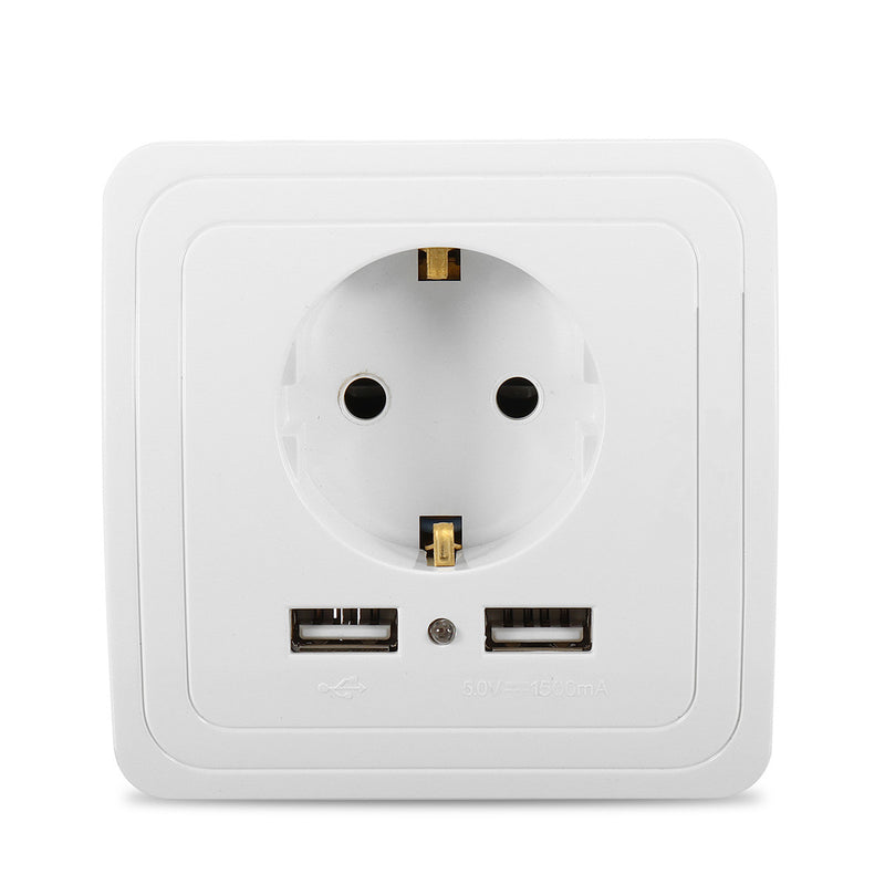 Excellway 1.5A/2A Dual USB Ports Wall Charger Power Adapter Socket Outlet Panel EU Plug Mount