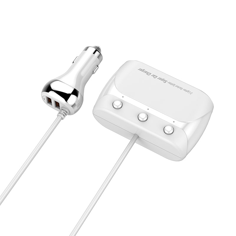 LDNIO C504 Dual QC3.0 USB Port 6V 3A USB Car Charger With 3 Slot Socket Adapter Plug 12V-24V for Mobile Phone