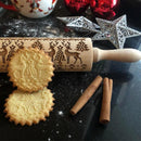 Christmas Elk Print Rolling Pin Engraved Rolling Pin Wooden Embossing Embossed Baking Tools