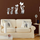 Honana DX-Y3 4Pcs Cute Silver DIY Sexy Cat Mirror Wall Stickers Home Wall Bedroom Office Decor