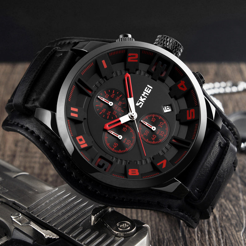SKMEI 9165 Business Style Date Display Men Wrist Watch Leather Strap Quartz Watches