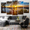 5 Panel Canvas Painting Sunset Lake Tree Seascape Landscape Poster Paintings Wall Art Decor Picture