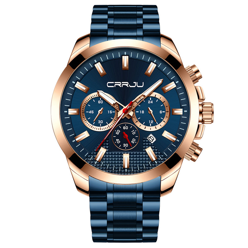 CRRJU 2286 Fashion Alloy Case Full Steel Luminous Display Business Style Men Quartz Watch