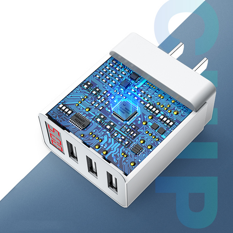 ROCK 3.1A Three USB Port Fast Charging Digital Display US Plug USB Charger Adapter For iPhone X XS XR XIAOMI HUAWEI MI8 MI9 S10 S10+