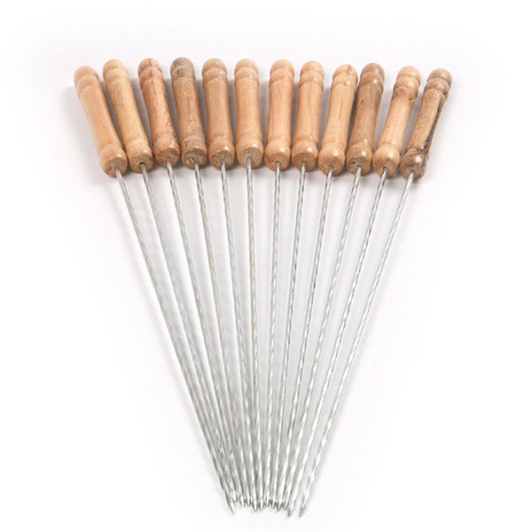12 Pieces 38cm Barbecue Skewers Wooden Handle BBQ Meat Needle Roast Fork Kebab Stick Barbecue Tools