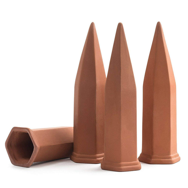 4Pcs/Set Modern Terracotta Clay Plant Watering Stakes Automatic Watering Spikes Long Neck Bottle Watering Device Drip Irrigation for Home Vacation