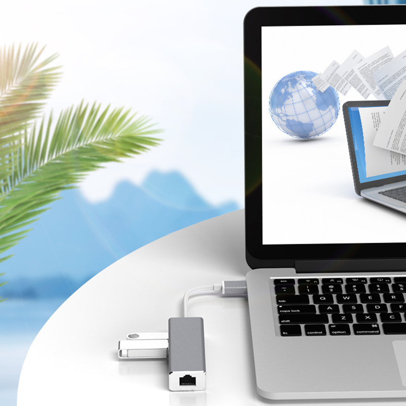 HOWEI HW-1505 USB3.0 to RJ45 Gigabit Ethernet USB Hub Aluminum Alloy with 1000Mbps Network Port Extender Extension Connector