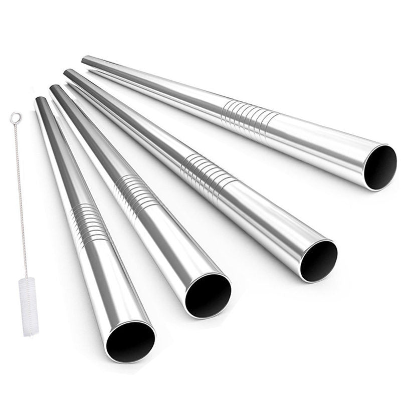 4Pcs Straw Set Reusable Straight Bent Stainless Steel Drinking Straws With Cleaning Cleaner Brush