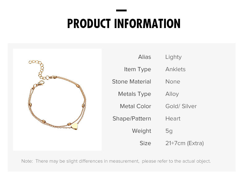 Trendy Double-layered Heart Anklet Peach Heart Beach Anklet