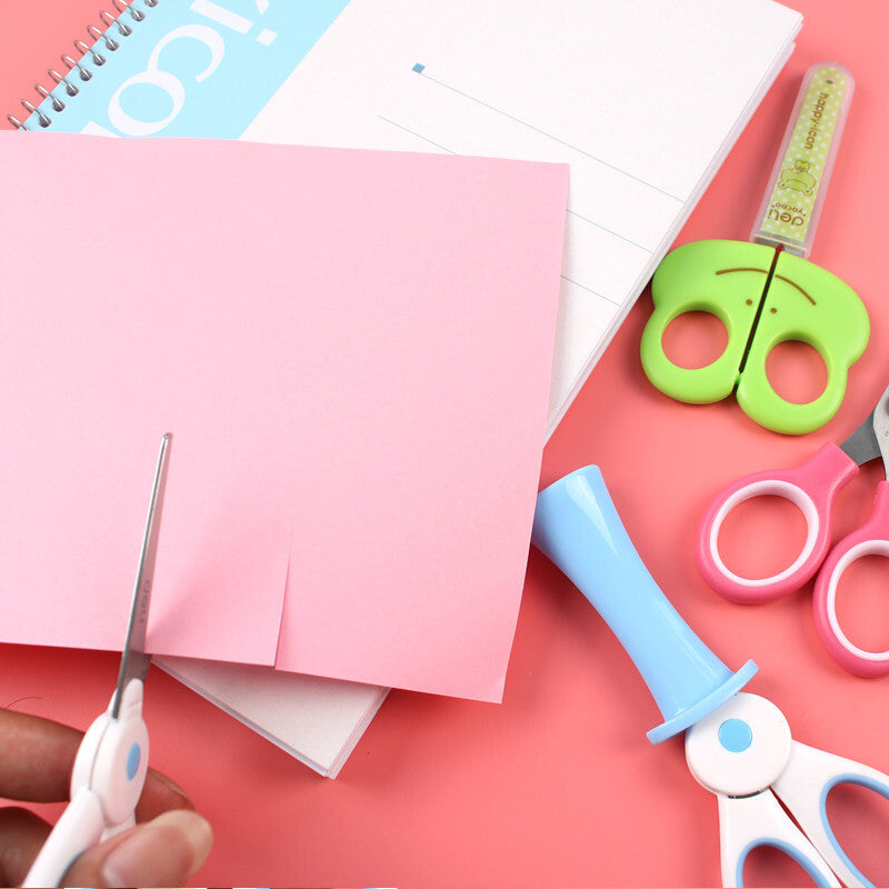 Deli 6065 Cute Kawaii Cartoon Rabbit Shape Scissors Paper Cutter Portable Students Scissors Safe Scissors DIY Hand Craft Cutting Tools with Protective Cover