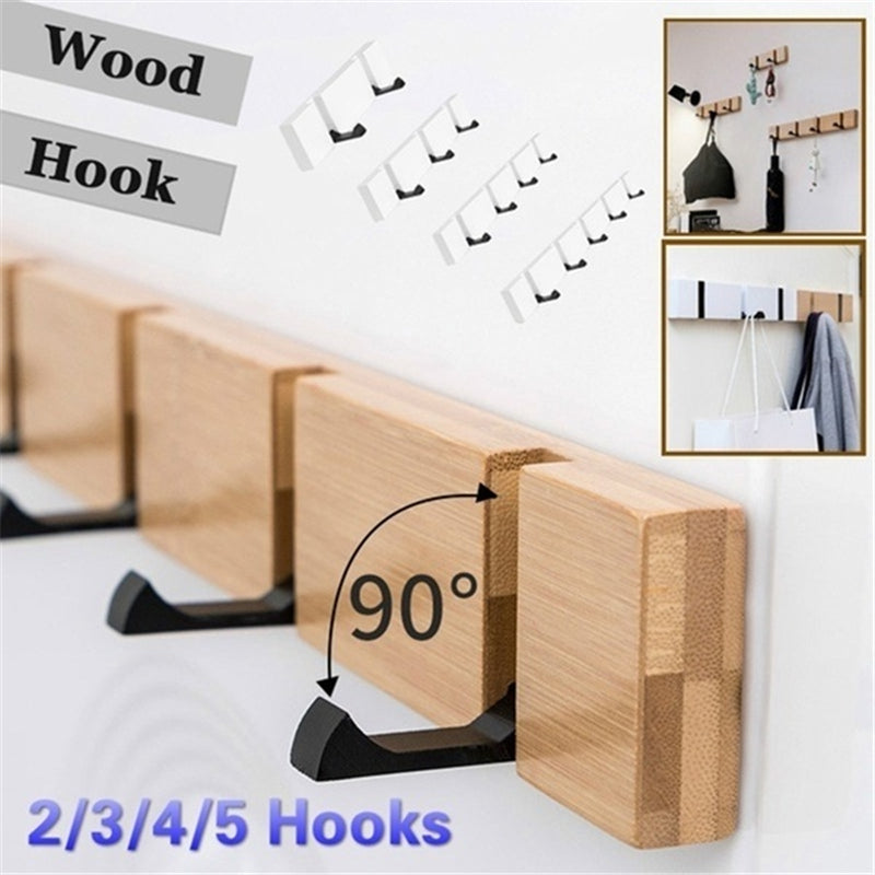 2/3/4/5 HOOKS Wall Mount Hook for Home Wooden Coat Hangers Rack Hat Clothes Hook Wall Coat Rack
