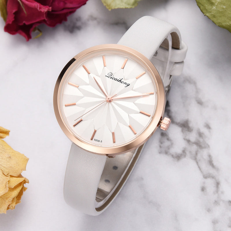 Colorful Leather Strap Simple Dial Fashion Gold Needle Ladies Dress Women Quartz Watch
