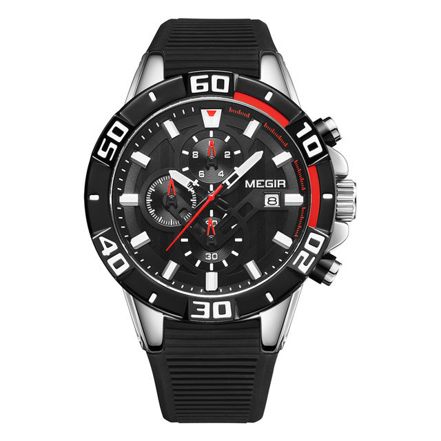 MEGIR 2121 Analogue Waterproof Military Style Silicone Strap Fashion Quartz Watch Men Watch