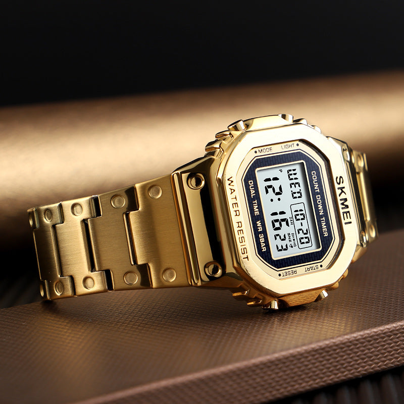 SKMEI 1456 LED Chronograph Countdown Alloy Case Stainless Steel Waterproof Digital Watch Men Watch
