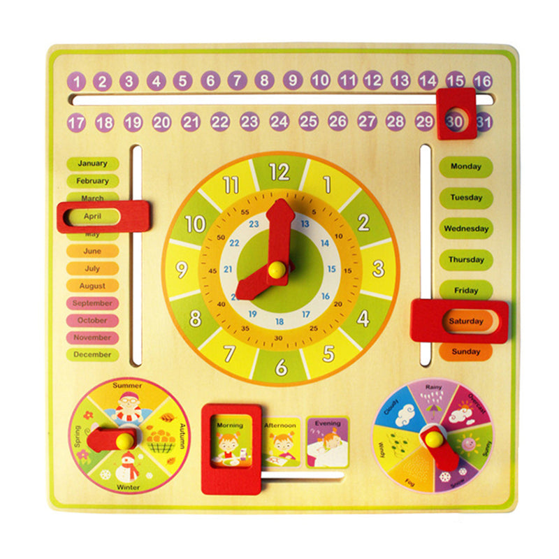 Wooden Multifunction Learning Clock Toy Alarm Calendar Cognition Educational Toys