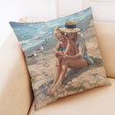 Oil Painting Style Cushion Cover Cotton Linen Square Pillow Case Mother's Day Gift