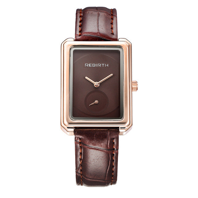 REBIRTH RE203 Square Dial Women Wrist Watch Elegant Design Leather Band Quartz Watches