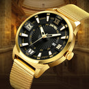 SKMEI 9166 Gold Case Business Style Men Wrist Watch Milan Stainless Steel Quartz Watches