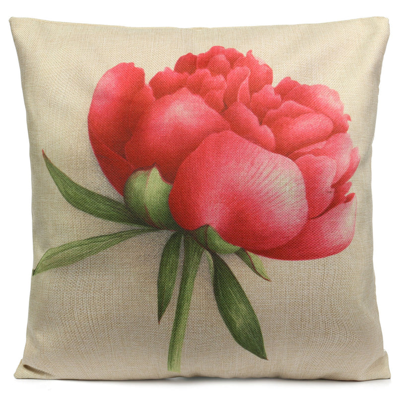 Rose Flowers Cotton Linen Throw Pillow Case Sofa Bed Car Cushion Cover Home Decor