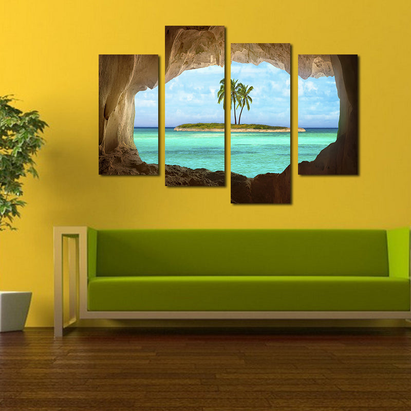 Miico Hand Painted Four Combination Decorative Paintings Isolated Island Wall Art For Home Decoration