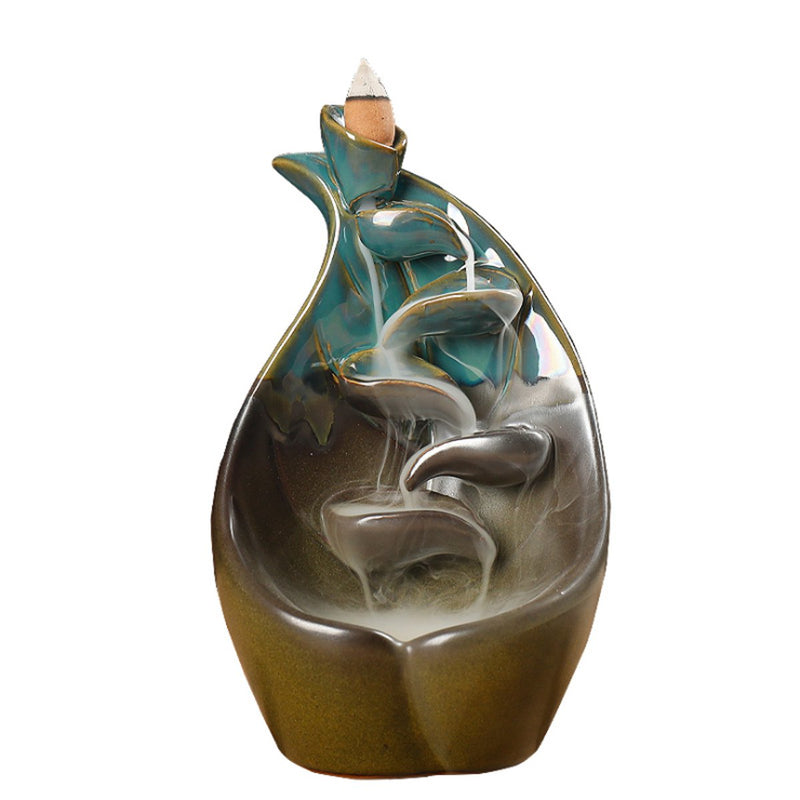 Backflow Incense Burner Ceramic Retro Censer Holder Home Decoration 11x19.5cm