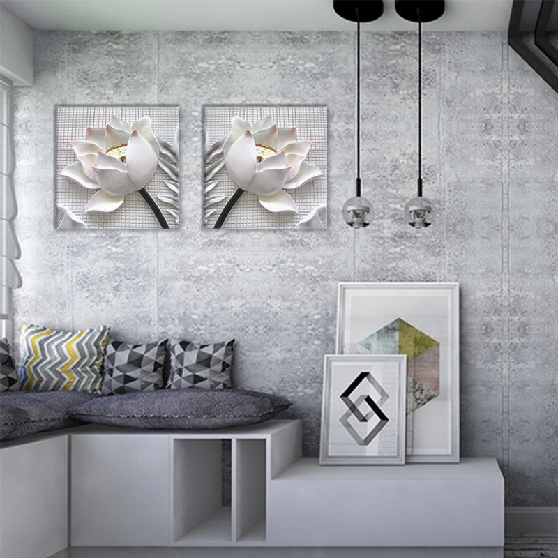 Miico Hand Painted Combination Decorative Paintings Embossed lotus Wall Art For Home Decoration