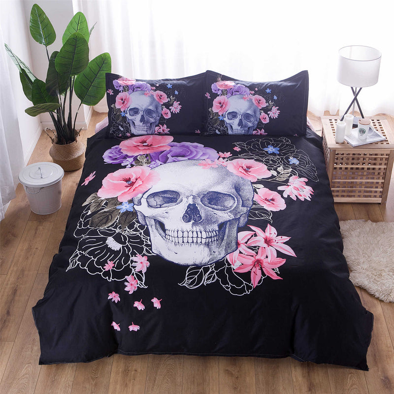 3 PCS Bedding Sets Skull And Wolf Printing Quilt Cover Pillowcase For Queen Size