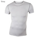 Men's Fashion Elasticity Tight O-Neck Short T-shirt Compression Body Building Top