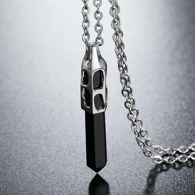 Men 316L Stainless Steel Hexagon Prism Retro Pendant Artificial Stone Necklace Jewelry