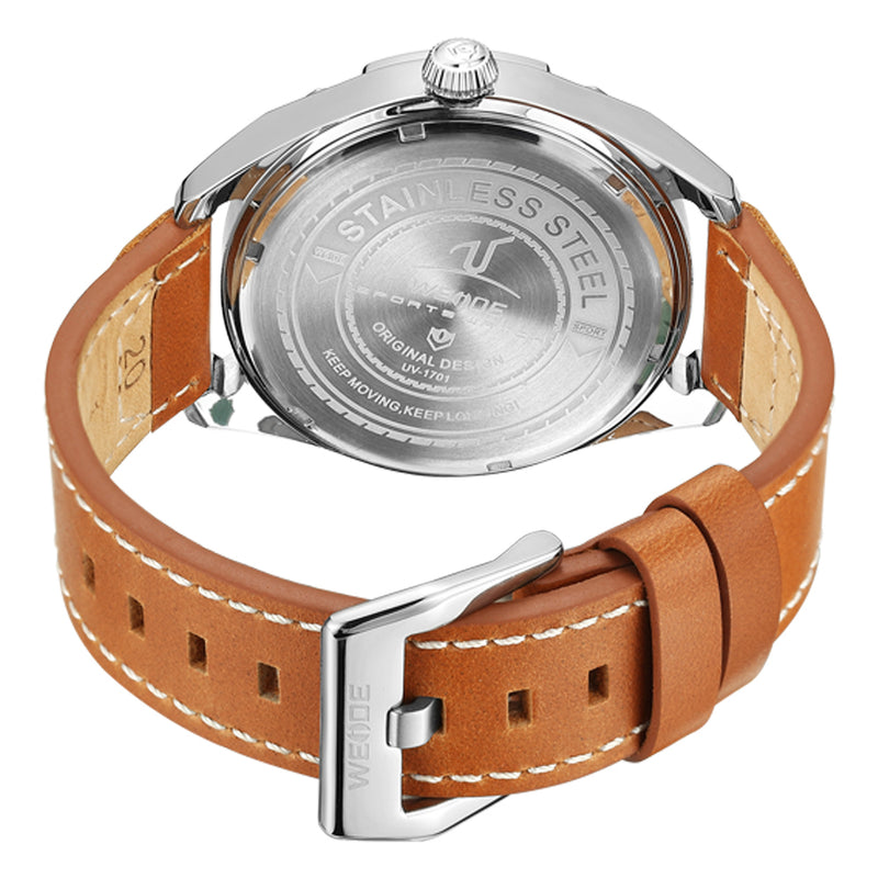 WEIDE UV1701 Unique Design Men Wrist Watch Leather Strap Casual Style Quartz Watch