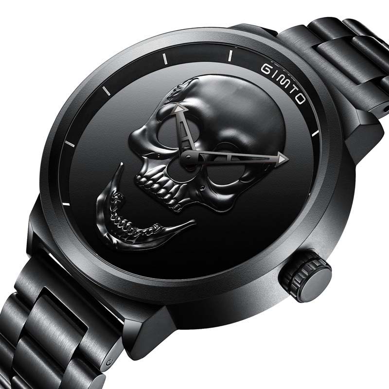 GIMTO GM244 Men Watch Skull Pattern Steel Watch Band Male Quartz Wrist Watch