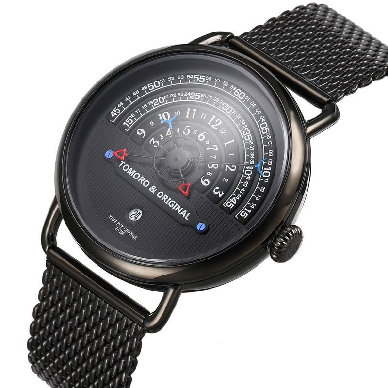 TOMORO TMR1019 Unique Design Men Wrist Watch Stainless Steel Strap Calendar Quartz Watch