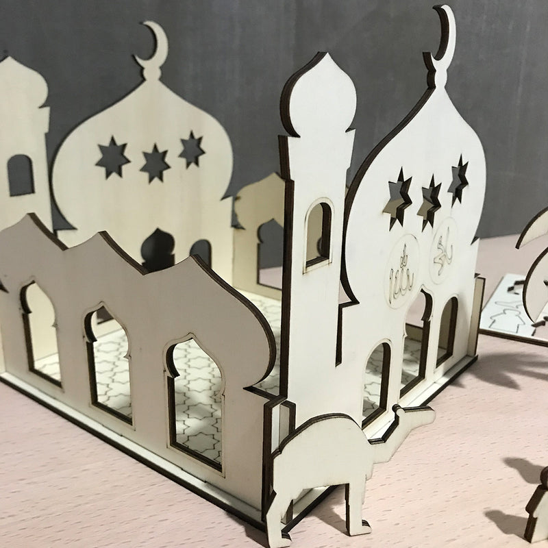 Self-Assembly Puzzle Wooden Model Building Kits Islamic House Stand Rack Ramadan Gifts Decorations