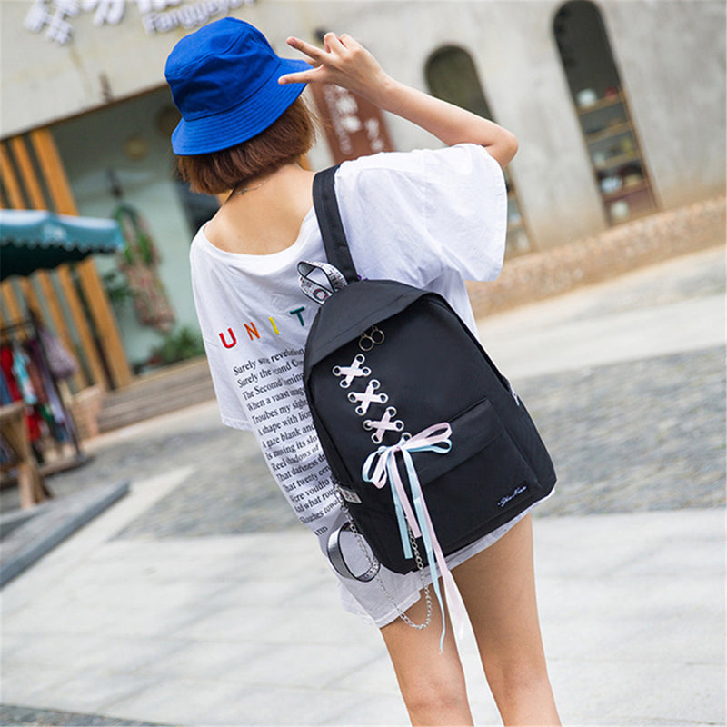 4Pcs/Set Canvas Backpack Rucksack Teenage Girls School Bag Handbag Outdoor Travel