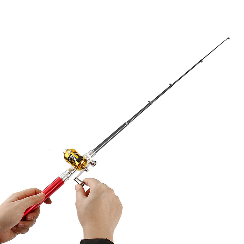 36'' Telescopic Mini Portable Pocket Fish Aluminum Pen Fishing Rod Pole Reel