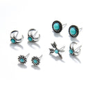 Ethnic Double Arrow Turquoise Earring Set Vintage Silver Hollow Moon Turquoise Stud Earrings
