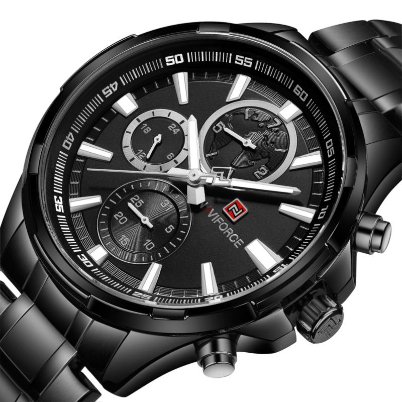 NAVIFORCE 9089 Fashion Men Quartz Watch Luxury Multifunction Stainless Steel Strap Watch