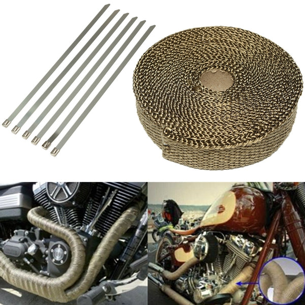 7.5mX2.5cmX1.6mm Titanium Motor Car Insulation Exhaust Header Heat Wrap With Stainless Ties Kit