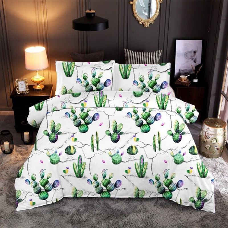 3 PCS Bedding Sets Botanic Succulents Quilt Cover Pillowcase For Queen Size