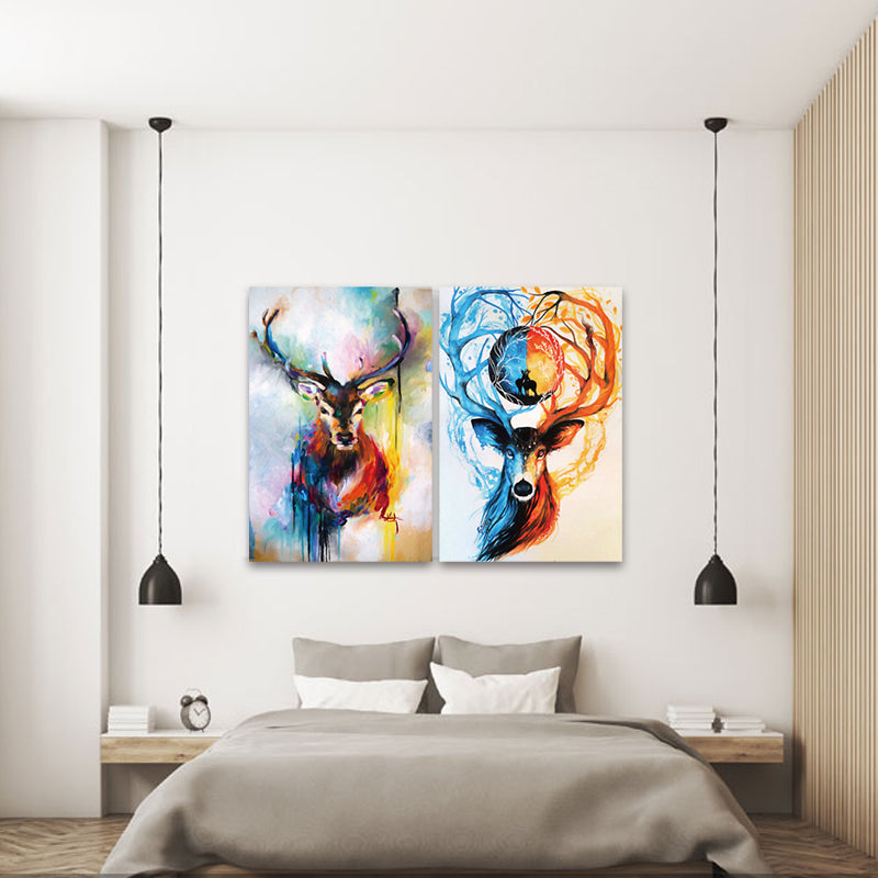 Miico Hand Painted Combination Decorative Paintings Animal Deer Wall Art For Home Decoration
