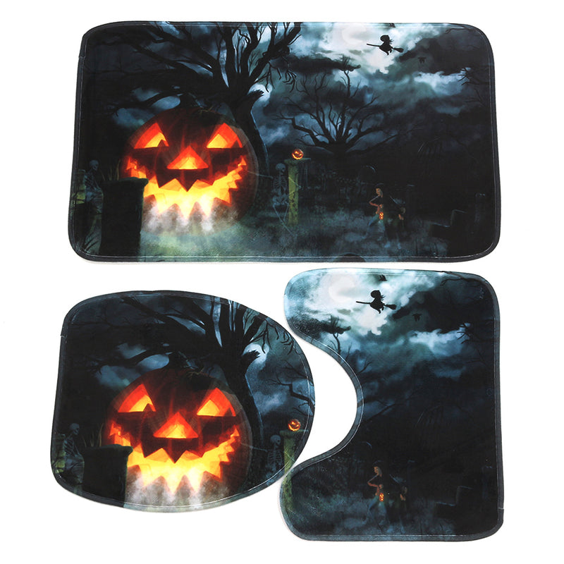 3PCS Durable Safety Patent Print Non-slip Bath Mat Toilet Rug Bathroom Carpet